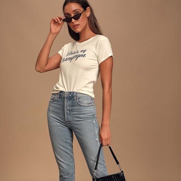NWT Amuse Society Off White “Where’s my Champagne” Graphic Tee.  Size Small - Picture 2 of 7